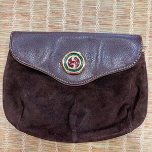 GUCCI Brown Suede Clutch Purse